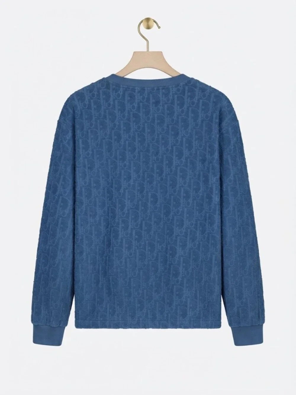 Authentic Dior Men Oblique Terry Cotton Jacquard Blue Sweatshirt Size XXL